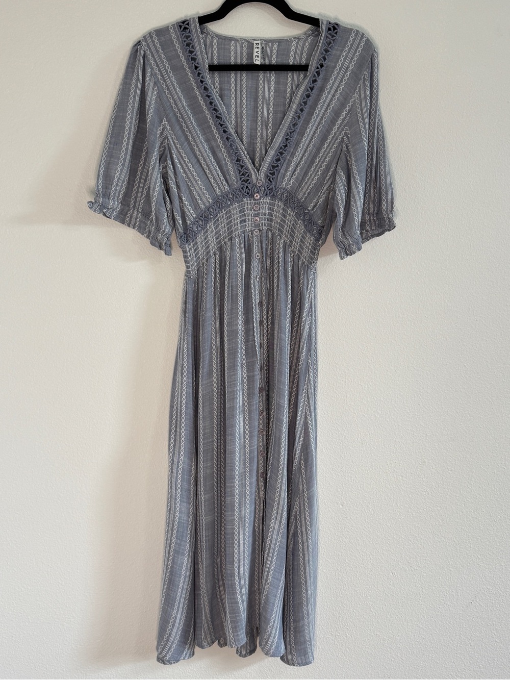 Revel Gray Boho Empire Waist Midi Dress Large